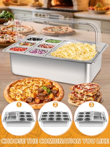 Pizza Topping Station 13 Pans Stainless Steel Salad Bar for Home - color: Silver, size: 13 Pans