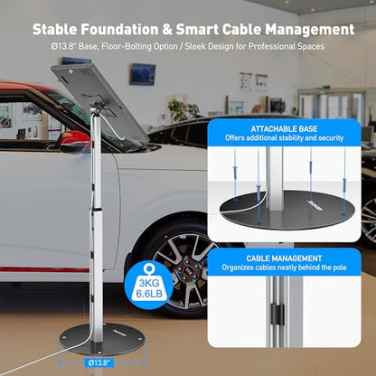 AboveTEK Tablet Floor Stand, Anti-Theft Kiosk Stand, Height Adjustable Tablet Stand Floor with Locking System, for 14.6" Samsung Galaxy Tab S8 Ultra, S9 Ultra, S10 Ultra, S11 Ultra, for Retail & POS - size: 14.6" Galaxy Tab