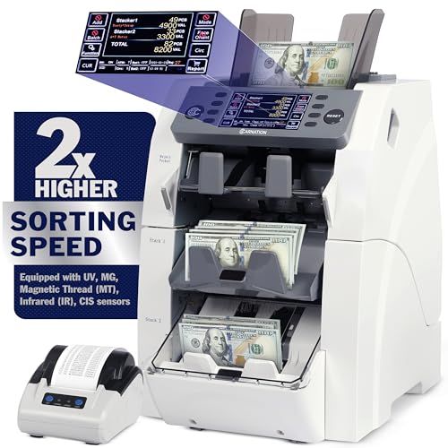 Bank Grade Mixed Denomination Bill Counter and Sorter CR2500 with Printer - Full Spectrum Counterfeit Detection PC Suite 2 Year Warranty (CR2500) - size: CR2500