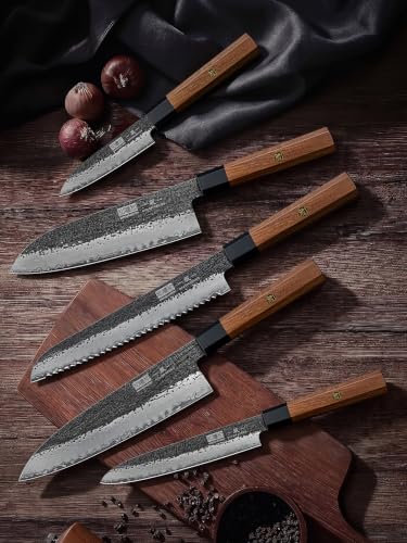 HOSHANHO 5 Pieces Knife Set, 10CR15MOV High Carbon Steel Chef Knife Set - size: 5 Pieces Knife Set