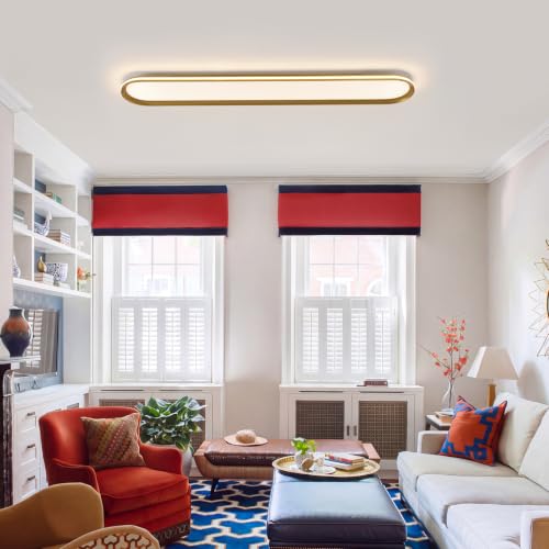 ADISUN Modern LED Ceiling Light Dimmable Linear Ceiling Light 47in Semi Flush Mount Long Lights with Remote Control and Side Lighting for Living Room Kitchen Dining Room Gold - color: Gold-1Pack, size: 47 Inch