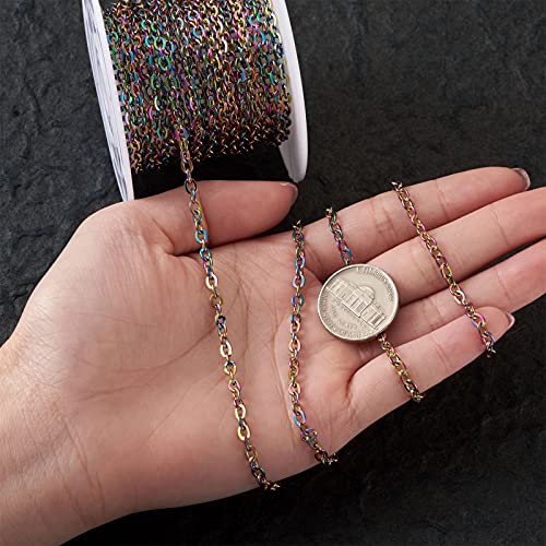 Craftdady 16.4 Feet Stainless Steel Cable Chain Link Multi-Color Unwelded Flat Oval Cross Chain 4x3mm with Spool for Jewelry Pendant Necklace Bracelet Making - color: Multi-Color, 5 Meters, 4x3mm