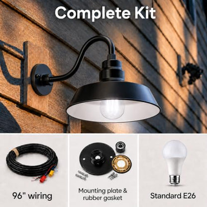 14in. Satin Black Outdoor Gooseneck Barn Light Fixture, 5000K Cool White - color: Satin Black (2-Pack), size: 10 in Gooseneck Arm