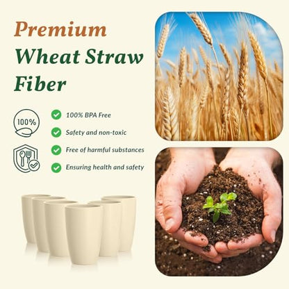 Homienly Wheat Straw Cups - Unbreakable Cups Set of 6,20 oz Dishwasher & Microwave Safe Drinking Glasses for Everyday Use-Beige - color: Beige, size: 20 Ounces