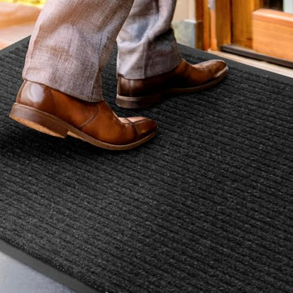 UNIMAT Traffic Guard Door Mat, 3´x 5´, Heavy Duty Waterproof Doormat, Stain and Fade Resistant Welcome Mats, Durable Rubber Backing, Low Profile Entryway Rug, Shoe and Boot Scraper, Black