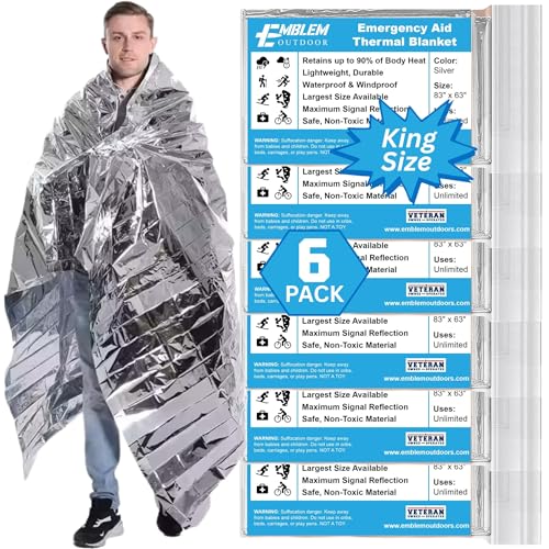 Emergency Mylar Thermal Blanket, 6-Pack, Extra Large Protection