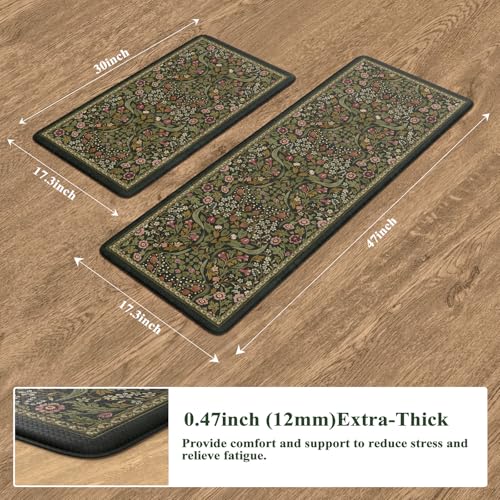 Collive Anti Fatigue Kitchen Mats, Non Slip Cushioned Kitchen Floor Mat - color: Olive Green, size: 17.3"x47"+17.3"x29"