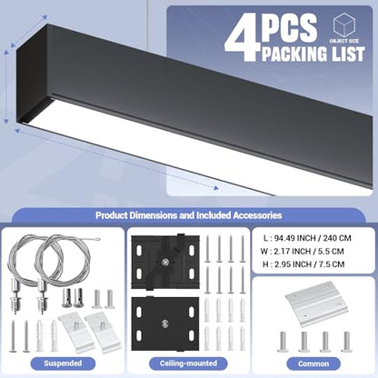 8FT LED Linear Light,100/90/80/70/60W Up and Down Light,3000/4000/5000K CCT - color: Black, size: 8FT4P