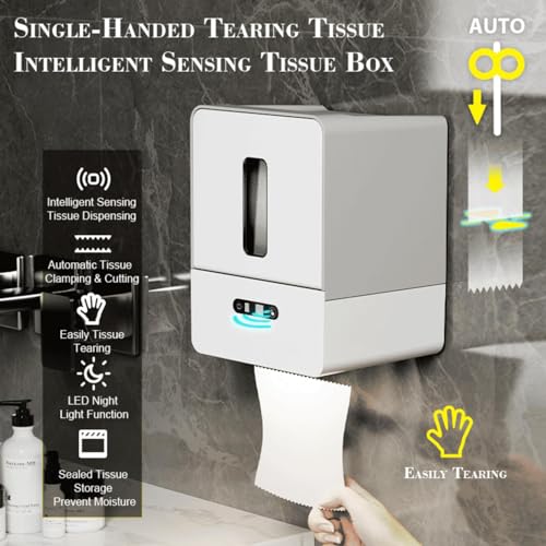 Sanpyl Night Light Smart Electric Paper Towel Dispenser, Touchless Roll Paper Dispenser with Custom Length Settings for Home Hotel - Battery Powered Plastic (Grey) - color: Grey