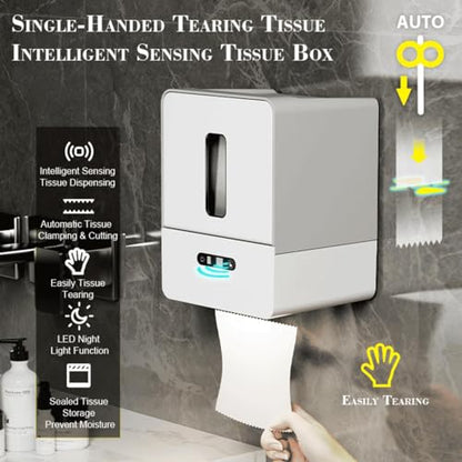 Sanpyl Night Light Smart Electric Paper Towel Dispenser, Touchless Roll Paper Dispenser with Custom Length Settings for Home Hotel - Battery Powered Plastic (Grey) - color: Grey