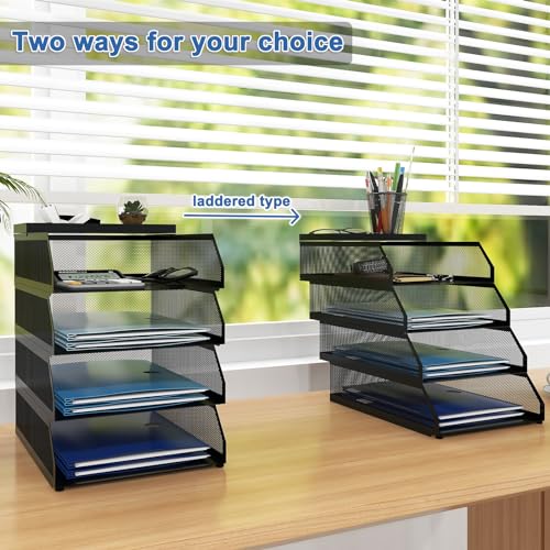 Natwind 4-Tier Stackable Metal Mesh Desk Paper Tray Organizer,Black - color: Black, size: 4 tier