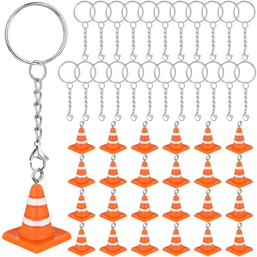24 Pcs Resin Traffic Cone Keychain Bulk for Multipurpose Construction Theme Keychain Engineering Sports Activity (Orange) - color: Orange