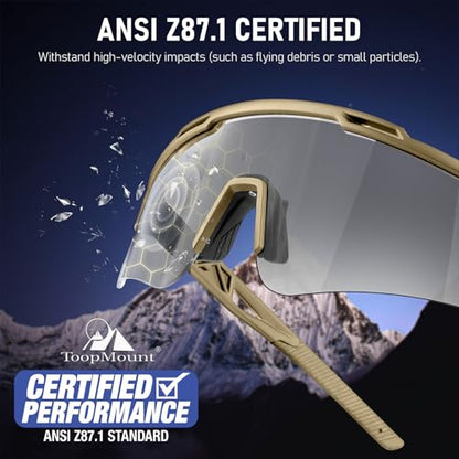 Tactical Eyewear Anti Fog, ANSI Z87.1 Sports Glasses with 3 Interchangeable Lens UV400 Protection Airsoft Goggle - color: Khaki Frame