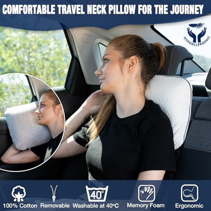 alkamto Travel & Camping Comfortable Memory Foam Pillow – Easy to Carry Portable Bag – Temperature Regulating Pillow Case - size: 15.7 x 10.6 x 3.9 In - White + Extra Cover
