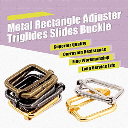 Swpeet 60Pcs Heavy Duty 1 Inch / 25mm Metal Rectangle Adjuster Triglides Slides Buckle, Webbing Belts Buckle Metal Rings for for Belt Bags DIY Accessories Keychains - Sliver, Bronze, Gold, Gun-Black - style: Metal Adjuster Triglides Slides Buckle
