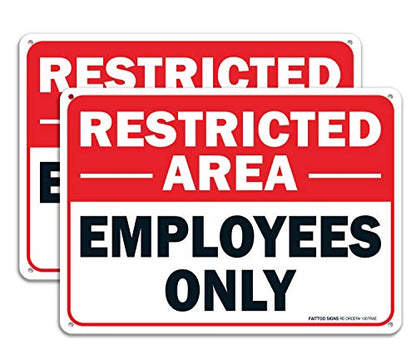 (2 pack) Faittoo Restricted Area Employees Only Sign, 10 x 7 Inches .40 Rust Free Aluminum, UV Protected, Weather Resistant, Waterproof, Durable Ink，Easy to Mount - color: Restricted Area Employees Only Sign - Red/Black on White - 2 Pack, size: 10" x7" x