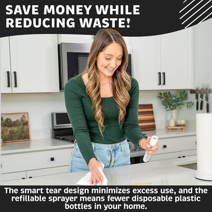 Stainless Steel Paper Towel Holder with Spray Pump – One-Handed Tear, Smart Traction System with Heavy Duty Suction Cups (White, Spray Pump) - color: White