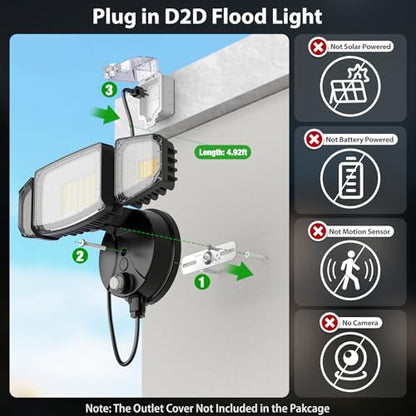 iMaihom Dusk to Dawn Outdoor Lighting, Plug in Flood Light, Remote, Black - color: Black