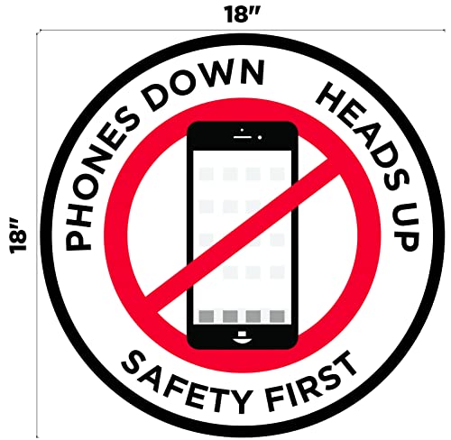 "Phones Down Heads Up" Safety Sign - Laminated Adhesive Floor Signs by Graphical Warehouse (18) - size: 18