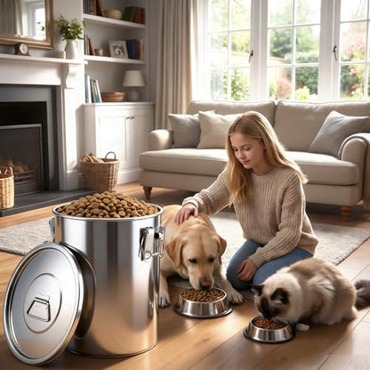 304 Stainless Steel Dog Food Storage Container, 50LB/55LB Airtight Pet Food Container with Locking Lid & Silicone Seal, Large Metal Food Storage Bin for Dry Dog/Cat Food, Rice, Flour (50 LBS) - size: 50 LBS