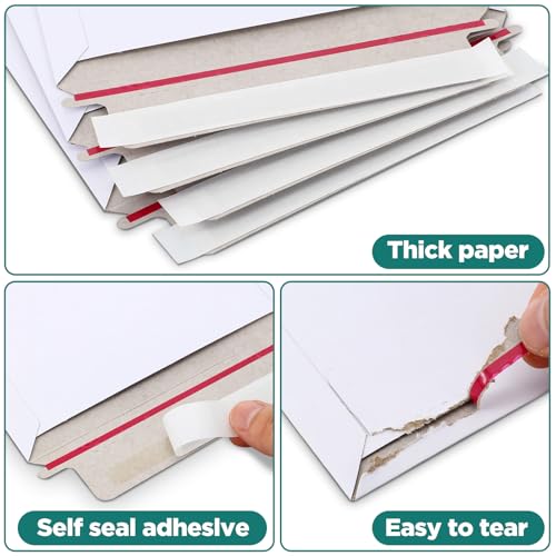 100 Pack 6.5x4.5 Inch Rigid Mailers Self Seal Stay Flat White Cardboard Photo Document Shipping Envelopes Small Mailers for Photos, CD, Certificates, Art Prints, and Documents