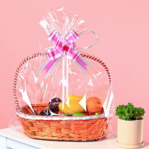 UltraOutlet 50 Packs Large Cellophane Bags 18" x 24" Clear Cellophane Gift Basket Wraps 2.3 Mil Thick Transparent Cello Bags for Fruit Basket, Gift Wrap, Treats, Arts and Crafts, 50ct Ribbon Bows - color: Clear/rose pink+light pink, size: 1 Count (Pack of
