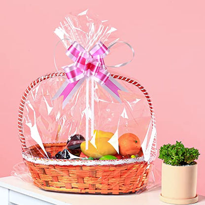 UltraOutlet 50 Packs Large Cellophane Bags 18" x 24" Clear Cellophane Gift Basket Wraps 2.3 Mil Thick Transparent Cello Bags for Fruit Basket, Gift Wrap, Treats, Arts and Crafts, 50ct Ribbon Bows - color: Clear/rose pink+light pink, size: 1 Count (Pack of