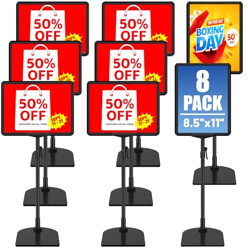 8Pack Sign Holder Stand for Display 8.5 x 11, Adjustable Poster Stand for Table Top & Floor, Floor Standing Sign Holder, Signage Stands for Business, Market, Retail, Store Display Stands - size: 8 Pack, 8.5 x 11 inch