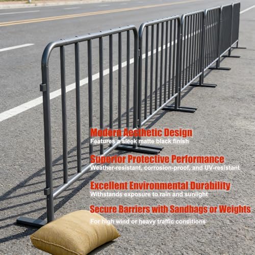 2-Pack Steel Crowd Control Barrier, Light Duty 5FT Interlocking Safety Barricade, 16GA Galvanized Steel Queue Barrier, Assembly Needed for Pedestrian Traffic & Construction Barricade (Grey)