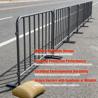 2-Pack Steel Crowd Control Barrier, Light Duty 5FT Interlocking Safety Barricade, 16GA Galvanized Steel Queue Barrier, Assembly Needed for Pedestrian Traffic & Construction Barricade (Grey)
