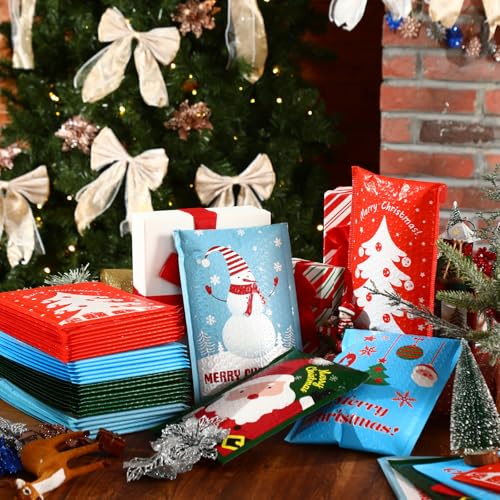Watersay 7 x 10 Inch Poly Bubble Mailers - Large Padded Envelopes, Self Adhesive Holiday Shipping Bags - Assorted Christmas Bags for Business, School, Family & Gift (20 Pcs)