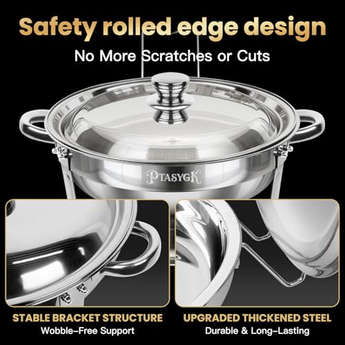 Round Chafing Dishes Buffet 4 Pack 5QT Silver Stainless Steel Lid - size: Silver-4 PACK