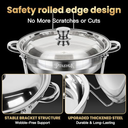 Round Chafing Dishes Buffet 4 Pack 5QT Silver Stainless Steel Lid - size: Silver-4 PACK