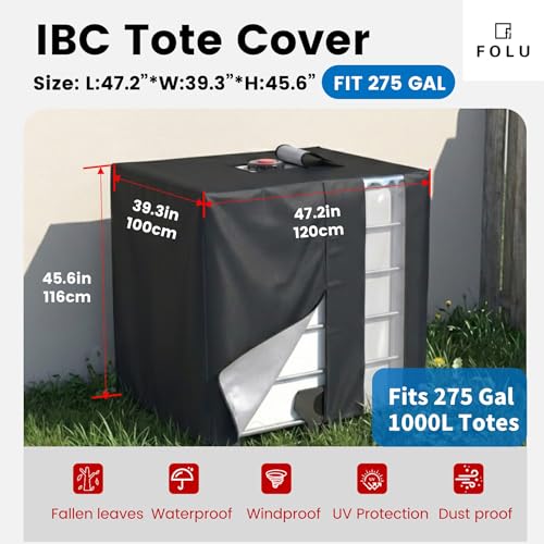 IBC Tote Cover, 420D Heavy Duty Waterproof Oxford Fabric for 1000L IBC Container Rain Water Tank Outdoor 275 Gallon Rain Barrel Foil Anti-Dust Cover Sun Protection Anti-UV