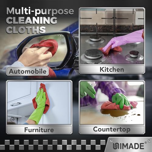 UNIMADE Microfiber Cleaning Cloth, 24 Pack Reusable Microfiber Towels - color: Red, size: 24pk