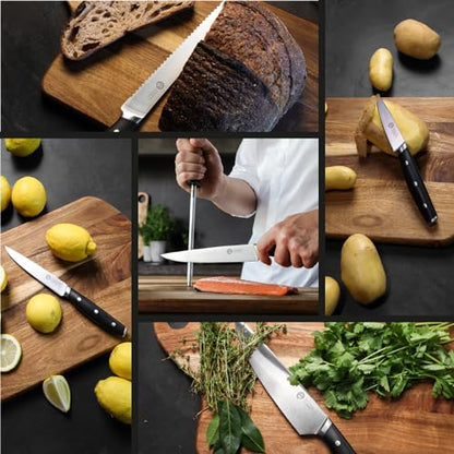 MasterChef Chef Knife Set with Bag, Knife Roll Set with 5 Professional Quality Kitchen Knives for Precision Home Cooking, High Carbon Stainless Steel Blades & Triple Riveted Handles - size: 5 Piece, style: Knife Roll Set