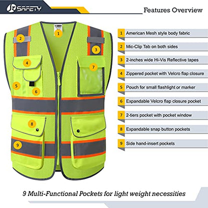 JKSafety Safety Vest for Men Women Reflective Hi Vis JK100 Yellow M - color: 100-yellowt2, size: Medium