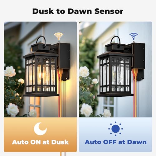 Exterior Lighting Fixtures with GFCI Outlet, Black Easy-to-Install - color: Black(Gold Trim), size: D2D 1-Pack