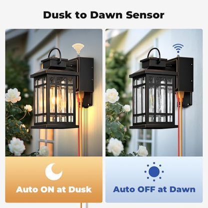 Exterior Lighting Fixtures with GFCI Outlet, Black Easy-to-Install - color: Black(Gold Trim), size: D2D 1-Pack