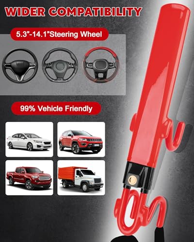 Tevlaphee Steering Wheel Lock Anti-Theft Car Device Heavy Duty Security Car Lock Antitheft Locking Devices Great Deterrent Adjustable Car Wheel Lock Anti Theft for Vehicle Truck SUV with 3 Keys (Red) - color: Red