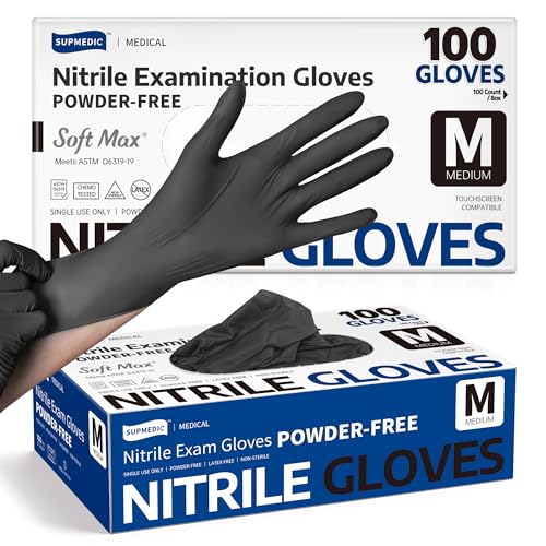 Supmedic Soft Max® Nitrile Exam Gloves, Powder-Free, Black, 100 Count - color: Medium (Black)