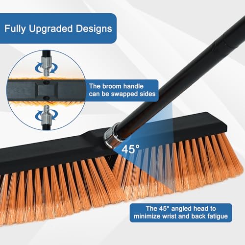 PBHEPJ 18 Inchs Push Broom Outdoor Heavy Duty, Shop Broom with 60" Long Handle for Cleaning Outdoor or Indoor Tile, Garage, Shop, Deck, Concrete, Wood, Stone, Patio Floor