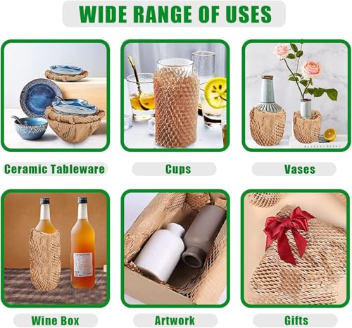 Honeycomb Packing Paper, 15"x230' Eco Friendly Packing Materials for Shipping Breakable Recyclable Moving Supplies Paper Bubble Wrap Sheets Roll with 20 Fragile Sticker Labels - size: 15" x 230'