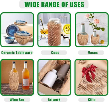 Honeycomb Packing Paper, 15"x230' Eco Friendly Packing Materials for Shipping Breakable Recyclable Moving Supplies Paper Bubble Wrap Sheets Roll with 20 Fragile Sticker Labels - size: 15" x 230'