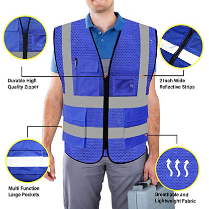 FEimaX High Visibility Safety Vest Mesh Work Vests with Reflective Strips - color: Blue, size: Medium