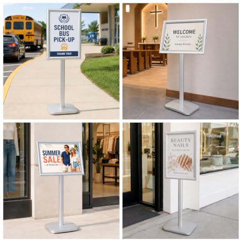 Pedestal Sign Holder Stand 11"x17", Heavy Duty Standing Sign Holder - color: Sliver, size: 11x17 in