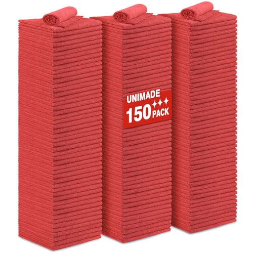 UNIMADE Shop Towels Rags, 150 Pack Reusable Microfiber Cleaning Cloth - color: Red, size: 150 Pack