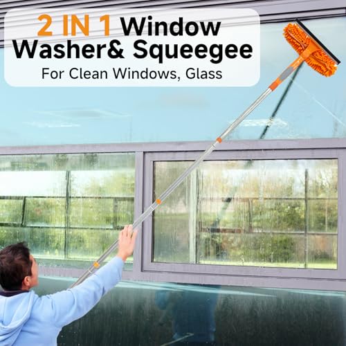 2 in 1 Window Squeegee Cleaner Kit Extension Pole, 67 in, Orange - color: Orange 67 in