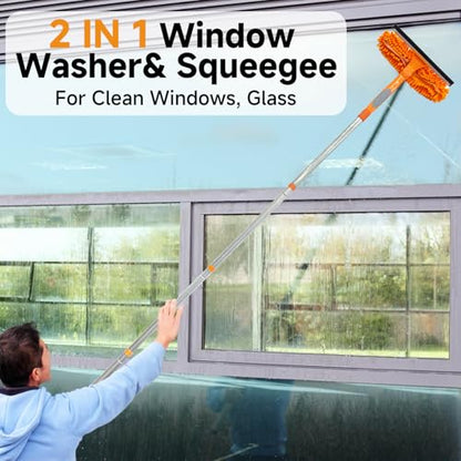 2 in 1 Window Squeegee Cleaner Kit Extension Pole, 67 in, Orange - color: Orange 67 in