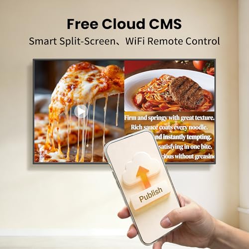 55 Inch Digital Signage Display, 4K FHD 1000 Nits Advertising Screen, Android 14.0 Wall Mount Digital Menu Board for Restaurants, Smart tv signage with 4GB RAM 64GB Storage, Smart Split Screen - size: 55 inches